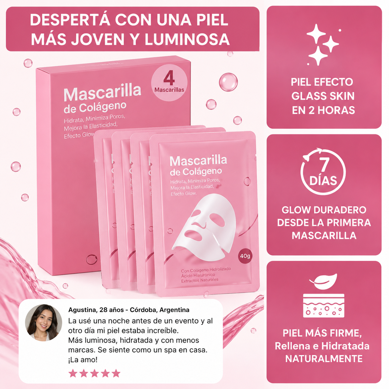 Mascarilla de colageno - Despertá con una piel más luminosa, hidratada y suave